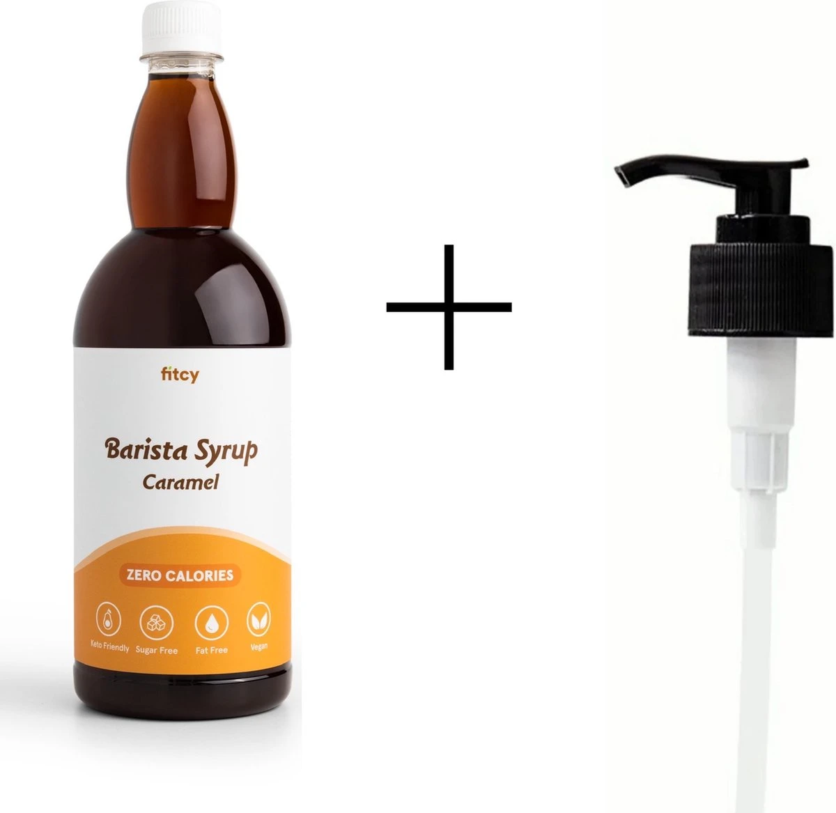 Fitcy | Koffiesiroop | Karamel | Barista Syrup | Zero | Vegan | Vetvrij | Suikervrij | Keto-vriendelijk | Koffie | Siroop| MET DOSEERPOMP | 1L