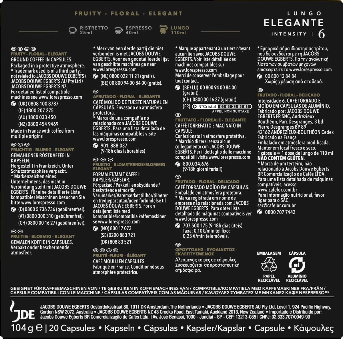 L'OR Lungo Elegante Koffiecups - Intensiteit 6/12 - 10 X 20 Capsules - Afbeelding 3