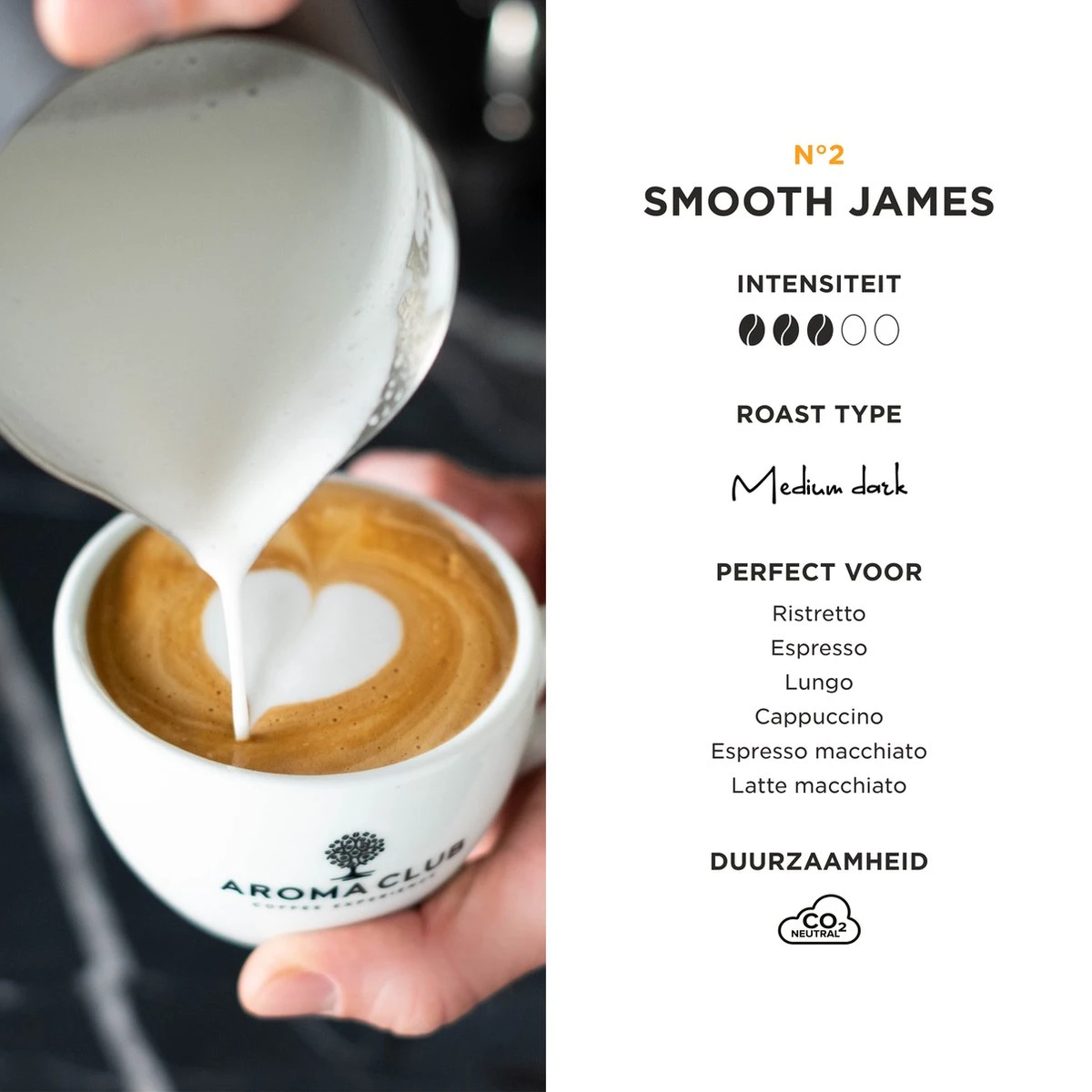 Aroma Club - Koffiebonen 1KG - No. 2 Smooth James - Koffie Intensiteit 3/5 - Espresso & Lungo - Afbeelding 2