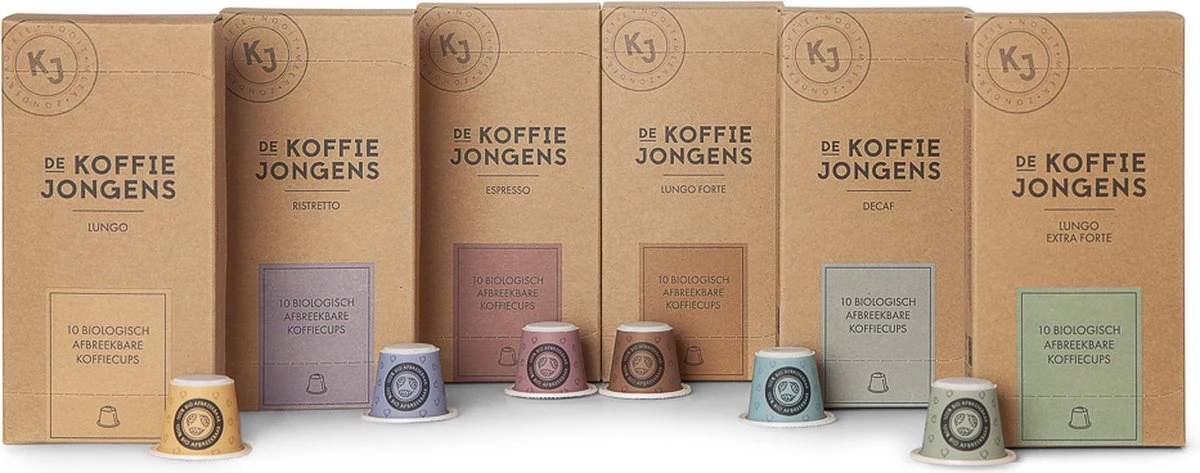 De Koffiejongens - Proefpakket - Nespresso Cups - 100% Biologisch Afbreekbaar - 6x10 Cups - Nespresso Compatible