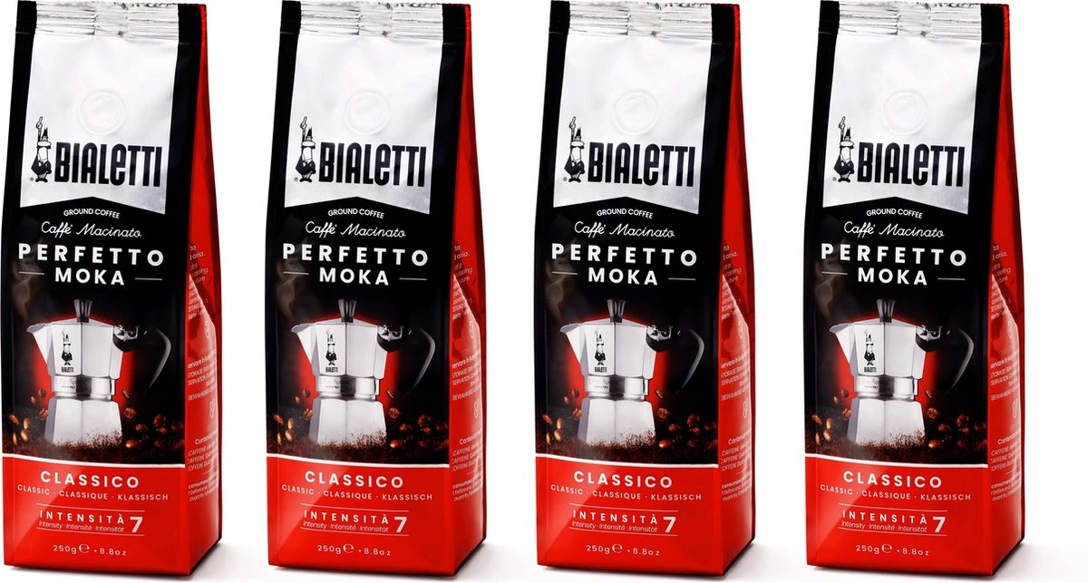 Bialetti Moka Classico Gemalen Koffie - 4 X 250 Gram