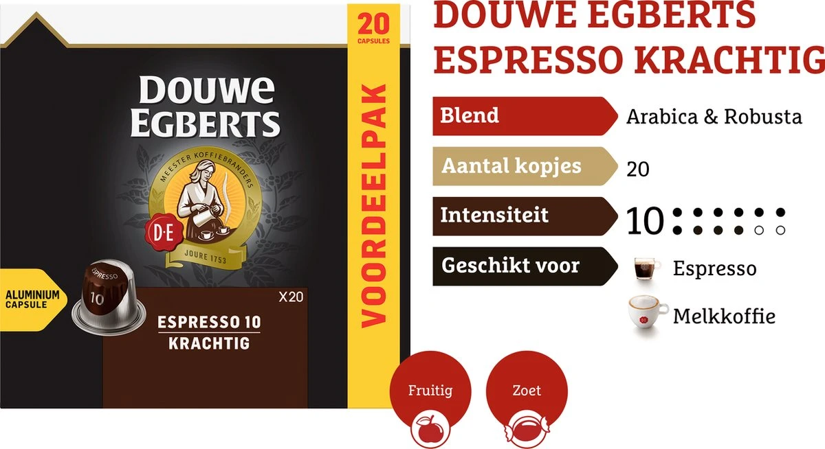 Douwe Egberts Espresso Krachtig Koffiecups - Intensiteit 10/12 - 10 X 20 Capsules - Afbeelding 4