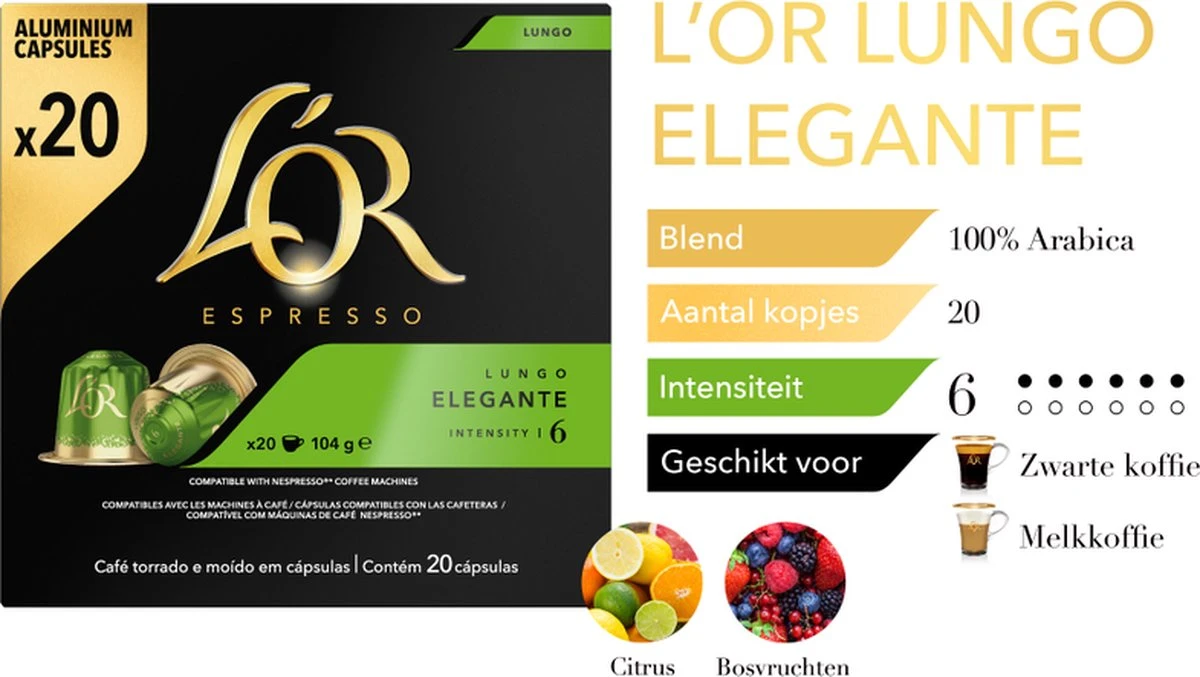 L'OR Lungo Elegante Koffiecups - Intensiteit 6/12 - 10 X 20 Capsules - Afbeelding 6