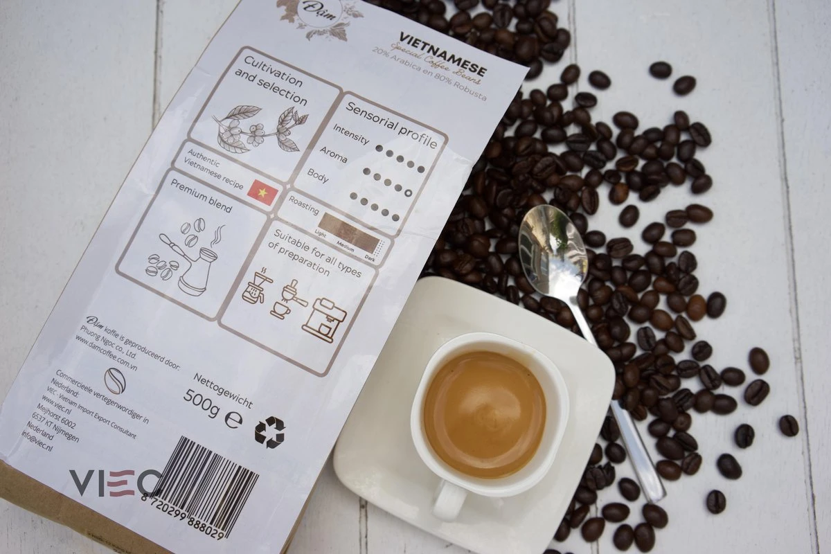 Vietnamese Dark Roast Koffiebonen 500g | 20% Arabica - 80% Robusta | DAM Koffie - Afbeelding 2