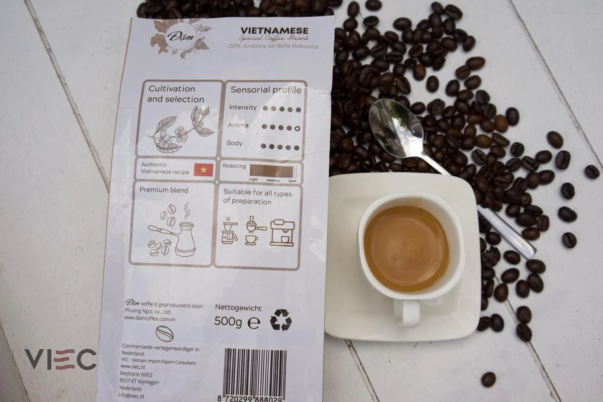 Vietnamese Dark Roast Koffiebonen 500g | 20% Arabica - 80% Robusta | DAM Koffie - Afbeelding 6