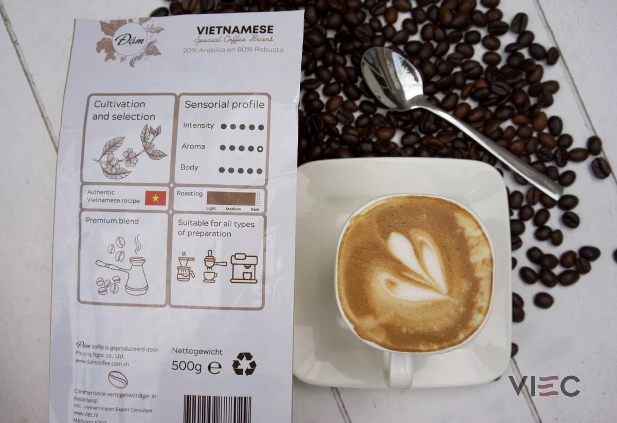 Vietnamese Dark Roast Koffiebonen 500g | 20% Arabica - 80% Robusta | DAM Koffie - Afbeelding 4