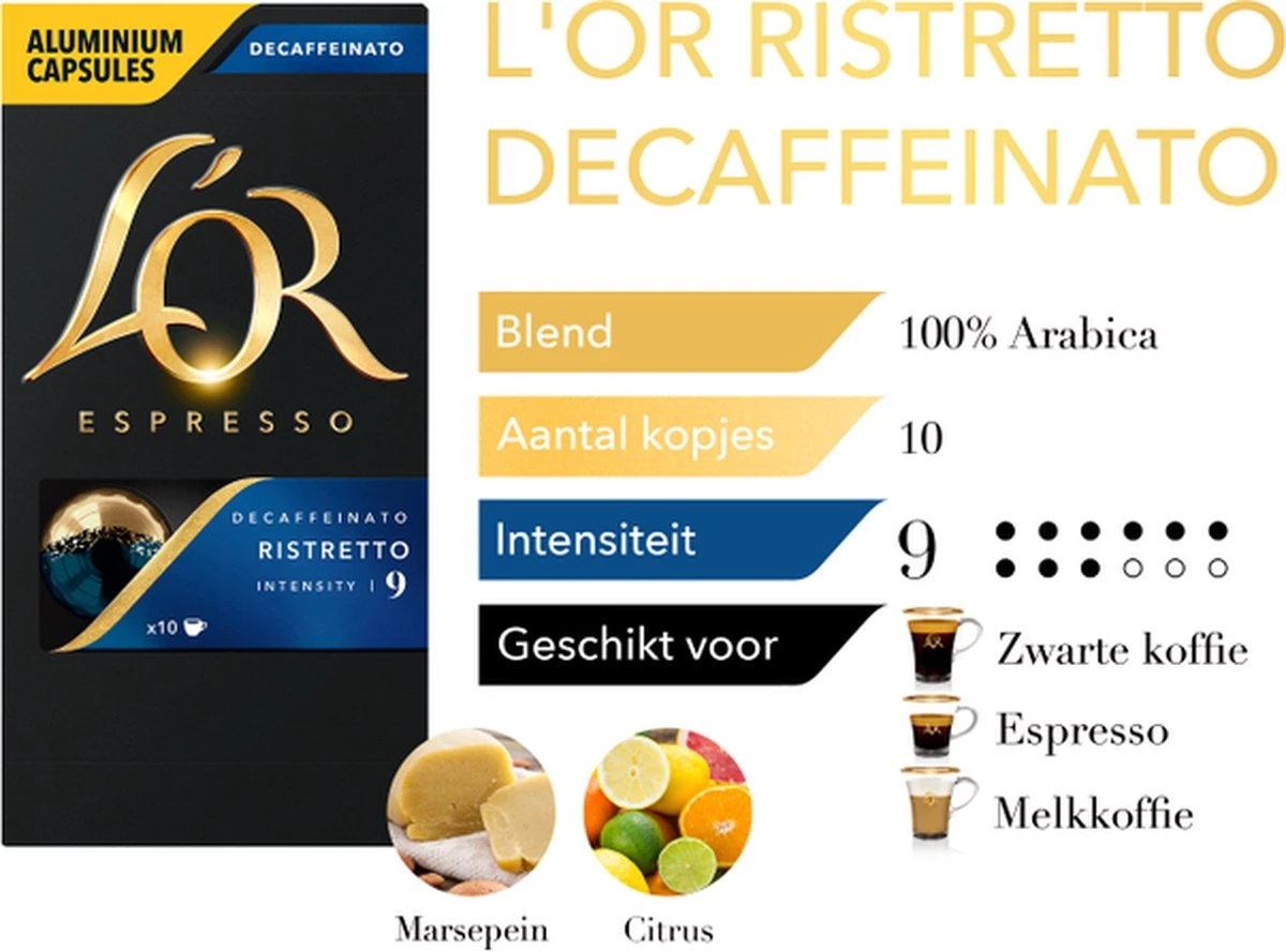 L'OR Espresso Ristretto Decaffeinato - Intensiteit 9/12 - 10 X 10 Capsules - Afbeelding 6
