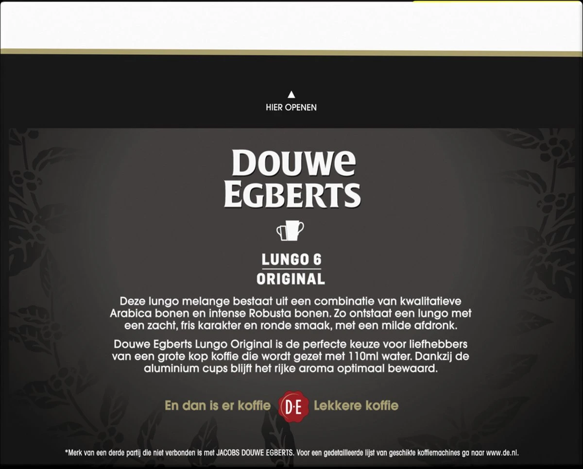 Douwe Egberts Lungo Original Koffiecups (6) - 5 X 40 Koffiecups - Afbeelding 2