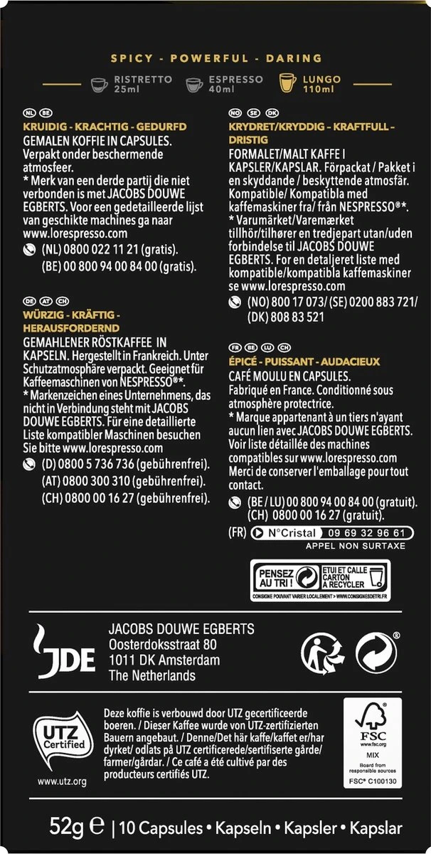 L'OR Lungo Estremo Koffiecups - Intensiteit 10/12 - 10 X 10 Capsules - Afbeelding 2