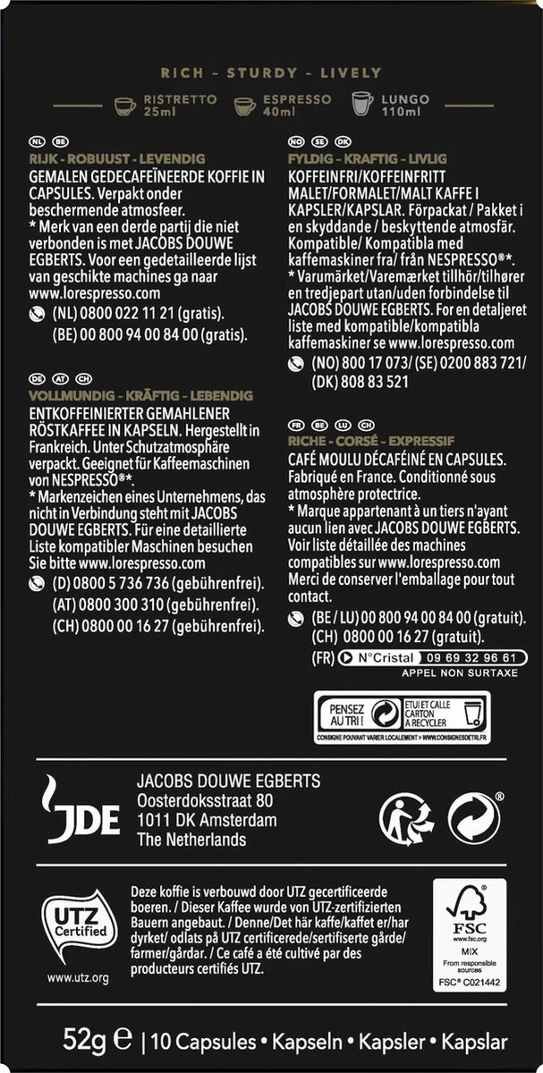 L'OR Espresso Ristretto Decaffeinato - Intensiteit 9/12 - 10 X 10 Capsules - Afbeelding 2