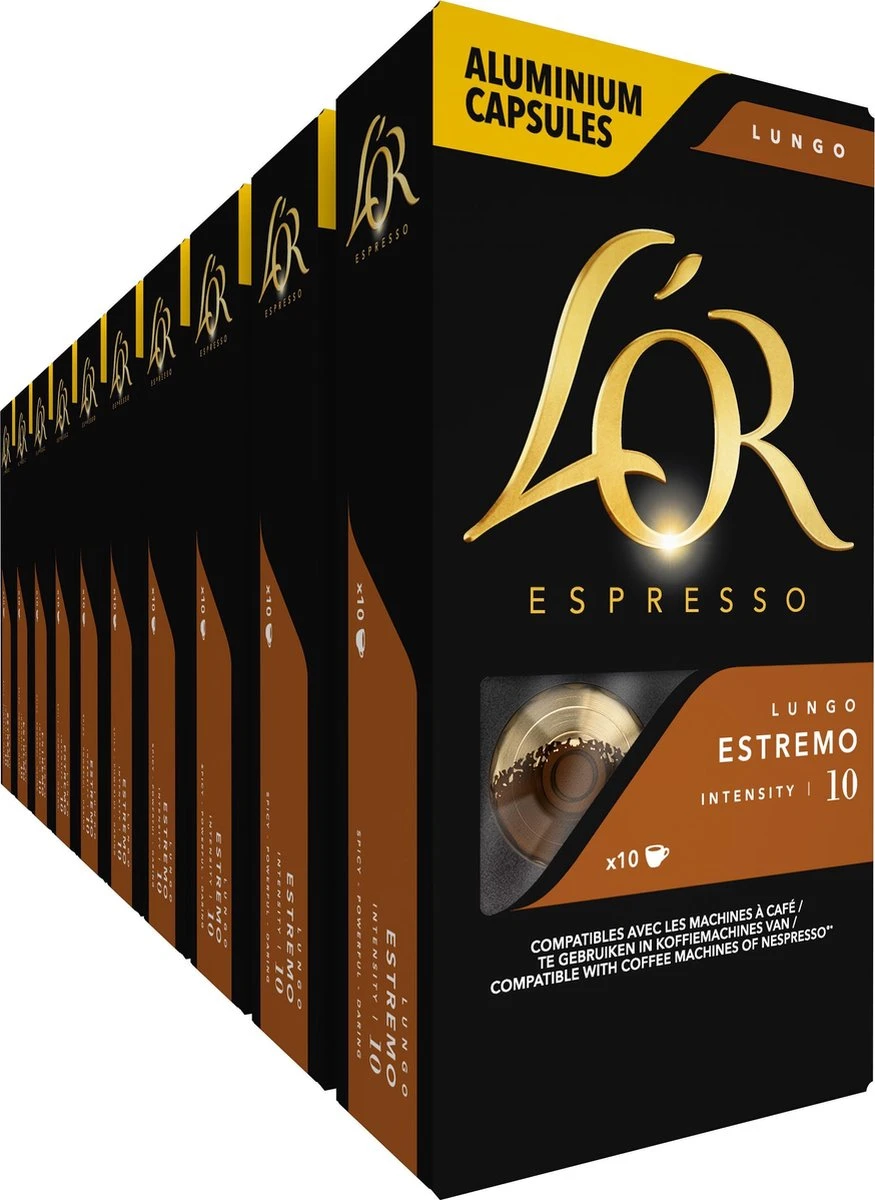 L'OR Lungo Estremo Koffiecups - Intensiteit 10/12 - 10 X 10 Capsules